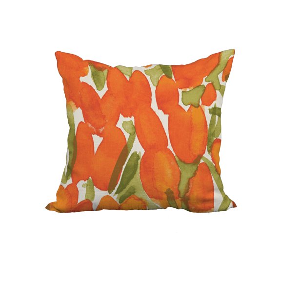 22 x 22 Inch Sunset Tulip Orange Floral Print Decorative Polyester Throw Pillow with Linen Texture