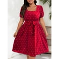 thumbnail image 3 of AURA Women Plus Size Polka Dot Square Neck Midi Dress A Line Elegant Retro L 4XL, 3 of 6