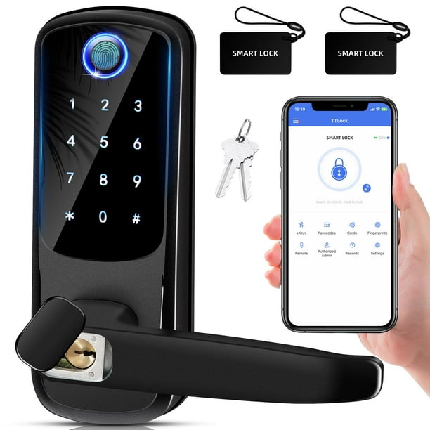 Cerradura de puerta inteligente con manija: Cerradura de puerta de entrada sin llave para puerta principal -Cerradura inteligente de huellas dactilares -Cerradura de puerta digital con teclado-Cerradu