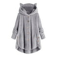 thumbnail image 2 of Cute Fuzzy Hoodies for Women 2024 Clearance,Simple Graphic Cat Ear Fleece Hooded Sweatshirt Thick Warm Winter Oversized Asymmetric Hem Plush Tops, 2 of 5