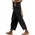 thumbnail image 1 of Pantalones Acelit de lino para mujer, cintura elástica, con cordón, color negro, 1 of 7