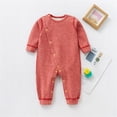 thumbnail image 2 of UACY Newborn Baby Fall Winter Cotton Jumpsuits Infant Girls Boys First Birthday Outfit Button Down Long Sleeve Bodysuit (Red, 6-12 Months), 2 of 6