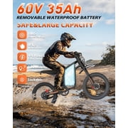 Peak 3000W Electric Dirt Bike for Adults, 37-100 Miles, 60V 35AH, Max 38Mph,Anti-Theft Alarm E-Bike, 25Tire,Hydraulic Disc Brakes E-Mountain Bike