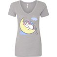 thumbnail image 3 of Inktastic Unicorn Moon Women's V-Neck T-Shirt, 3 of 5