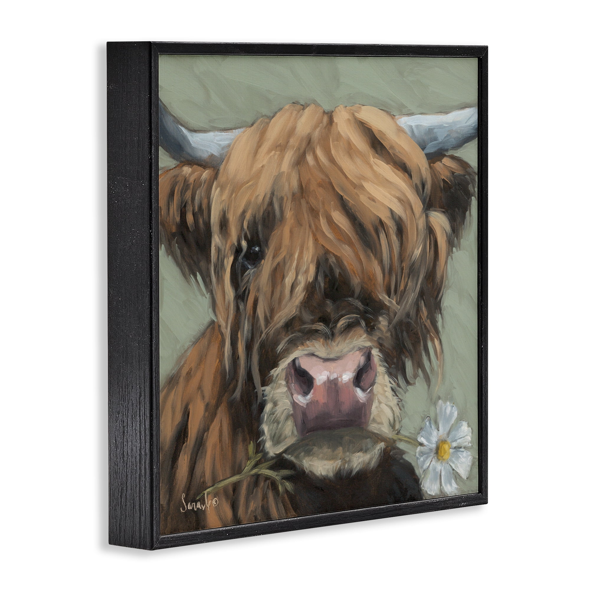 Stupell Industries Blossom Babe Cattle Black Framed Giclee Art, design by Sara G. Designs