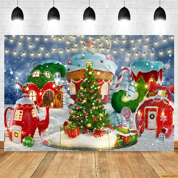 Merry Christmas Backdrop Xmas Tree Winter Snowflake Snowman Gift Candy Car Xmas Eve Kids Portrait Photography Background