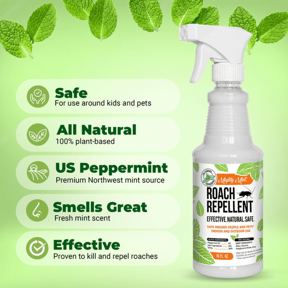 Mighty Mint 16oz Cockroach Repellent Peppermint Oil Spray - Natural Roach Killer + Deterrent