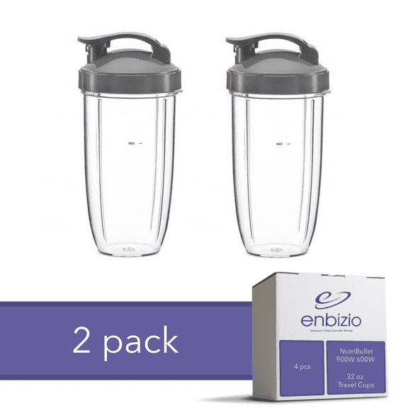Enbizio Replacement Part for NutriBullet 600W 900W Large 32 Ounce Oz Blending Cup with Lid - 2 Pack