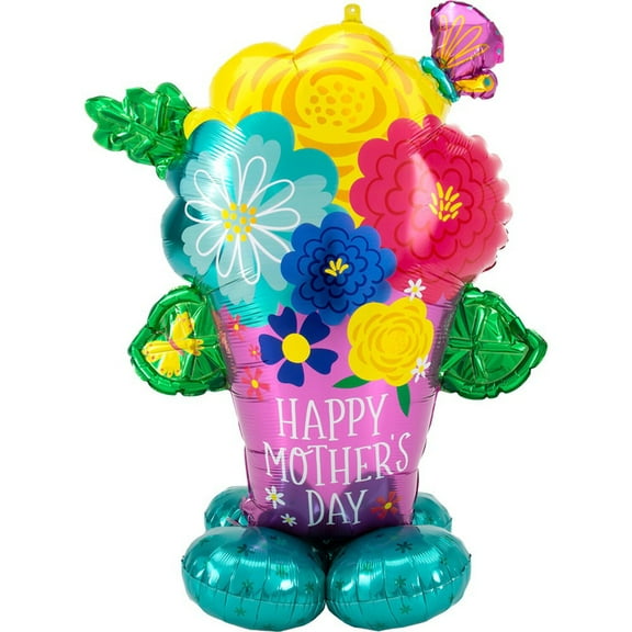 53 inch Mothers Day Pretty Flower Pot Airloonz Foil Mylar Balloon - Party Supplies Decorations