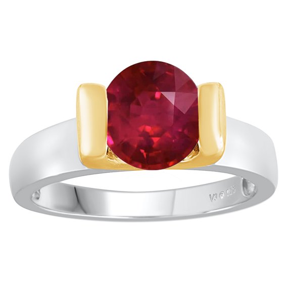 Two Tone with Ruby Two Tone Solitaire Ring