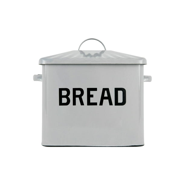 Enameled Metal Distressed Grey "BREAD" Box with Lid