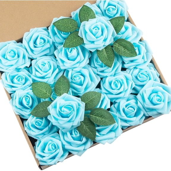 25Pcs Artificial Roses Flowers Fake Roses with Stems Real Touch Foam Flowers for DIY Wedding Bouquet Baby Shower Centerpiece Floral Arrangement Party Home Decor(Black)