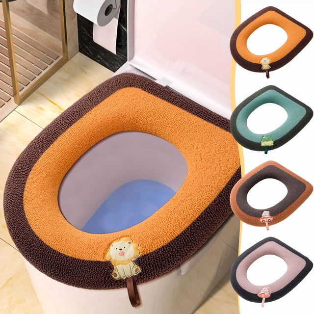 mfyjkho Cojín universal grueso para asiento de inodoro, lavable para invierno, con diseño de dibujos animados para un ajuste universal y comodidad.