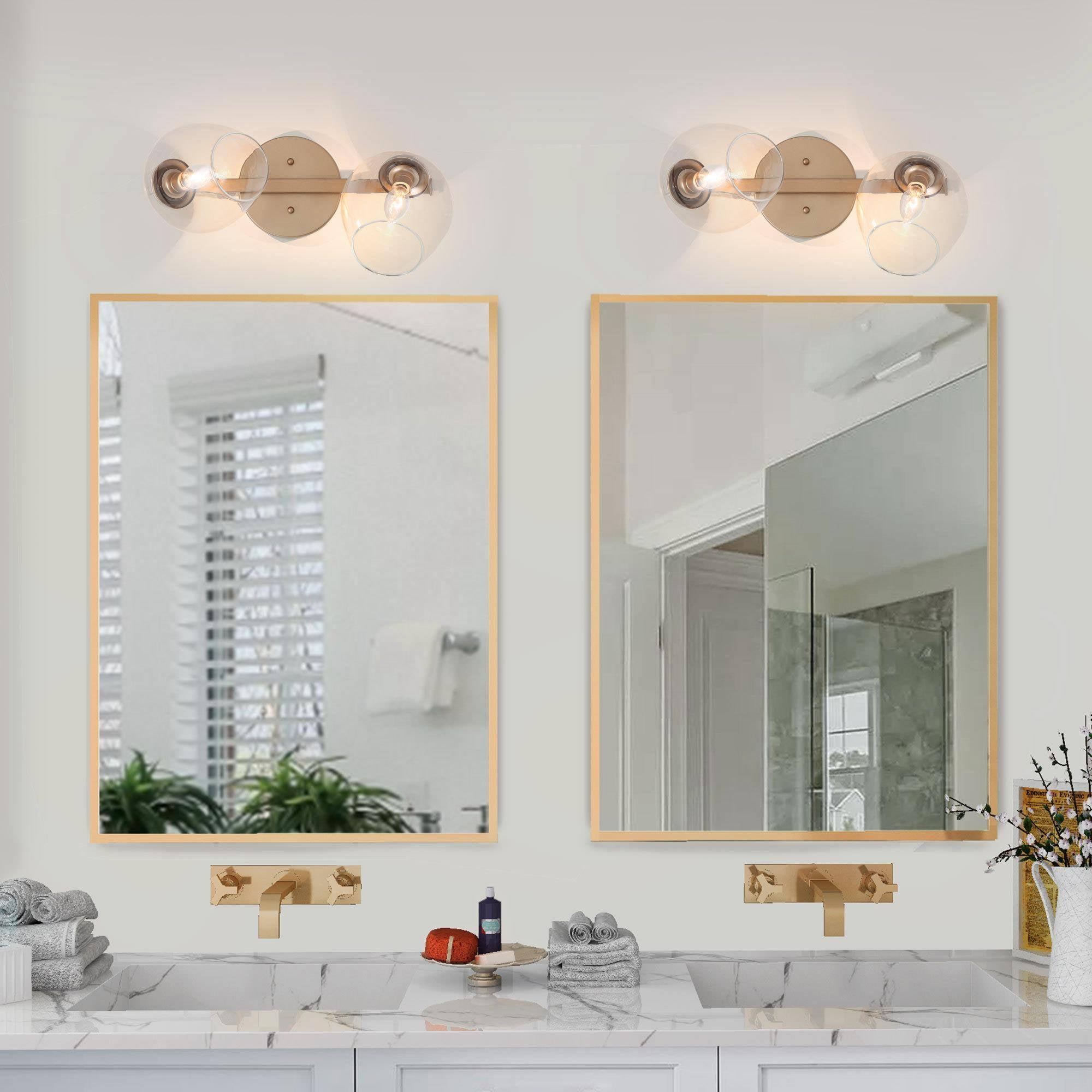 LNC Ellan 17-in Matte Gold Bathroom Vanity Light with Clear Wine Cup Glass, Modern, 2-Light