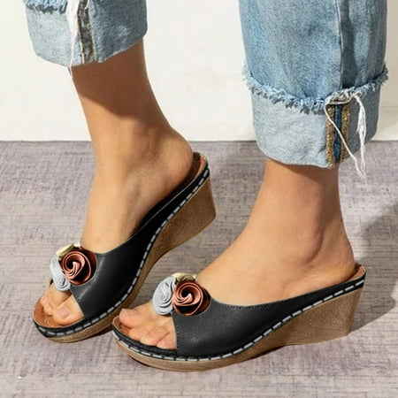 

Women s Ladies Fashion Casual Solid Open Toe Platforms Sandals Beach Shoes Black 6.30466