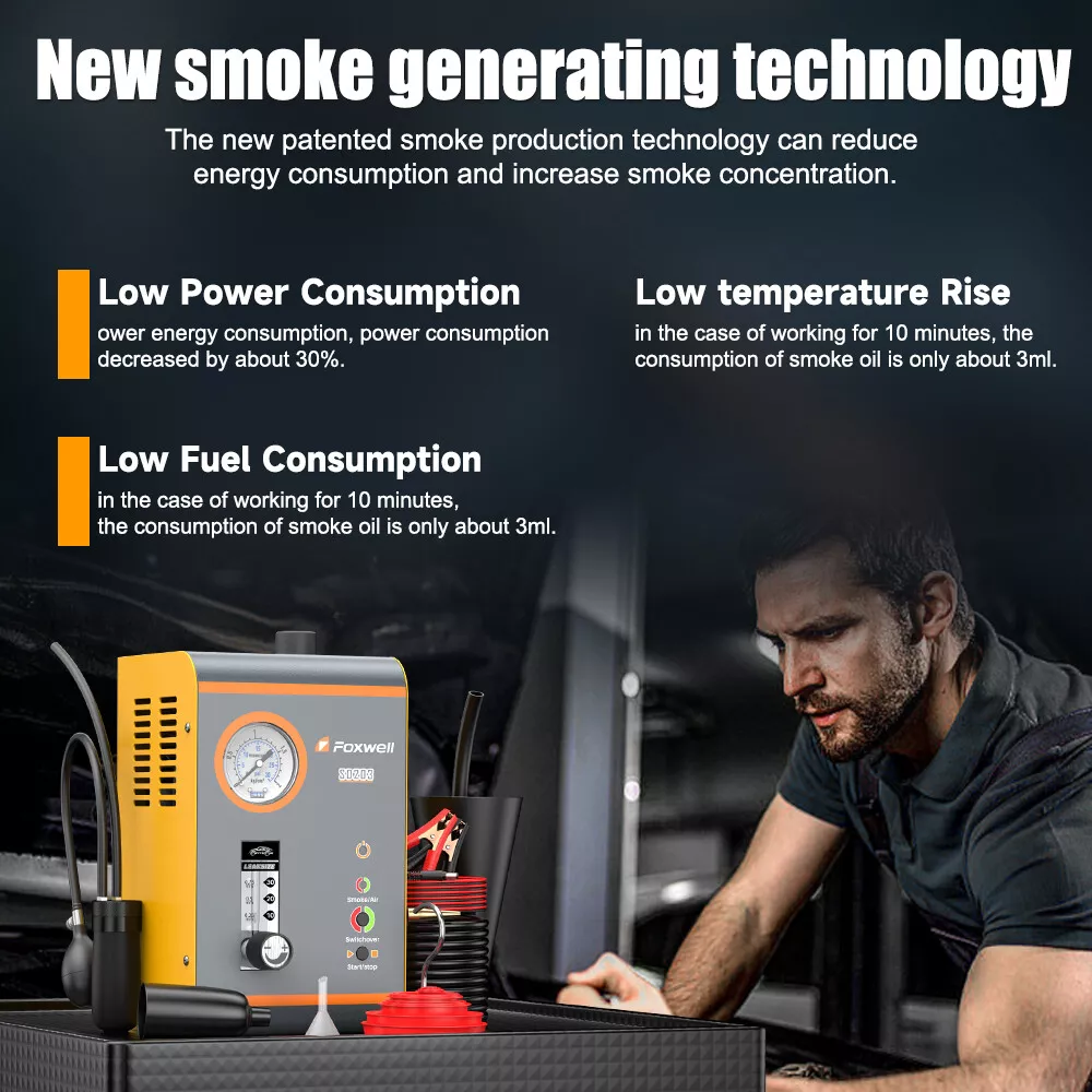 FOXWELL SD203 Automotive Smoke Machine with Pressure Gauge & Flow Meter, All Systems EVAP Vacuum Leak Detector