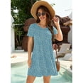 thumbnail image 3 of Chiclily Women's Short Sleeve Dresses Daisy Blue Medium V Neck Flowy Beach Sundress with Pockets, 3 of 6