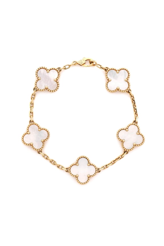 Pre-Owned Vintage Alhambra 5 Motifs Bracelet 18K Yellow Gold and Mother of Pearl By Rebag