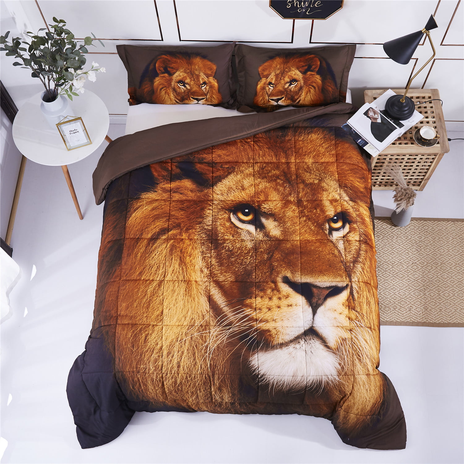 3D 2 Piece Bedding Set, Twin, Lion Head Animal Print Comforter Set -  
