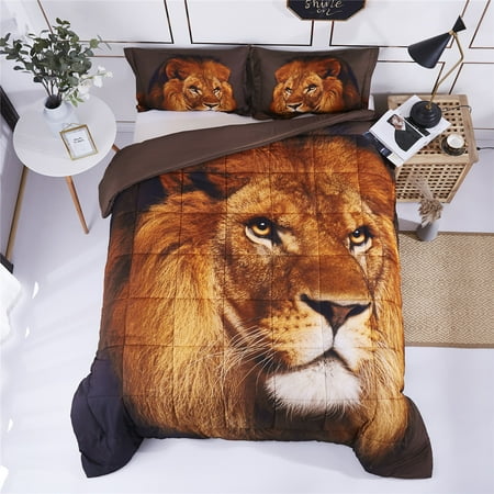 3d Bedding Set 3 Piece Queen Size Lion Head Animal Print Comforter