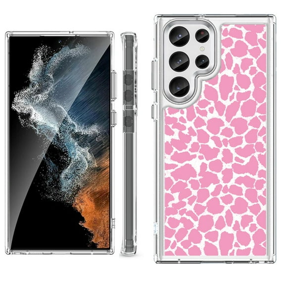 Shockproof Bumper Phone Case for Samsung Galaxy S23 Ultra 5G, by OneToughShield ® - Giraffe/Pink