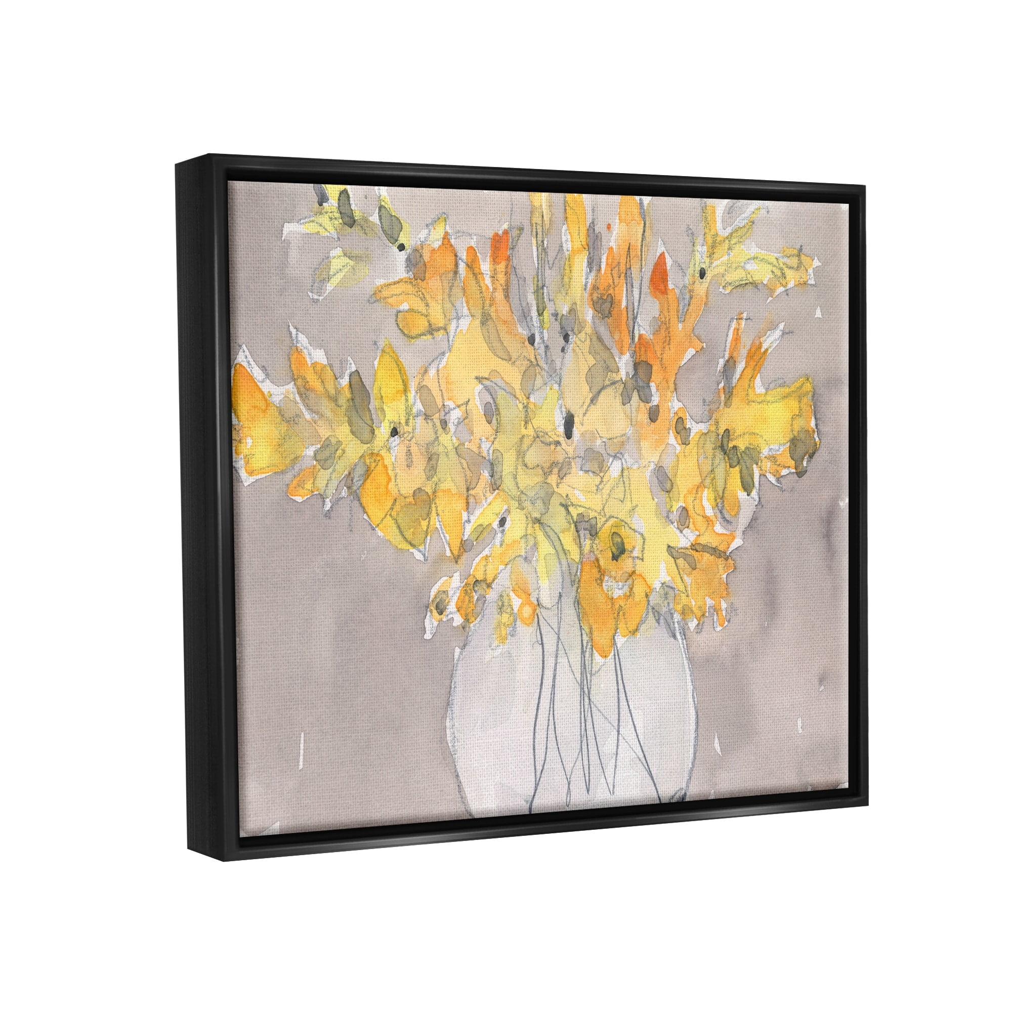 Stupell Industries Modern Yellow Petals Blossoms Floral Arrangement Vase Painting Metallic Gold Floating Framed Canvas Print Wall Art, Design by Samuel Dixon