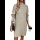 thumbnail image 3 of Vestido Informal de Punto con Cuello Alto y Larga para Mujer, Otoño e Invierno, Color Liso, Estilo Jersey, Falda A la Cadera Albaricoque L, 3 of 9