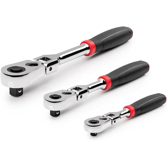 TEKTON 1/4, 3/8, 1/2 Inch Drive Flex Head Quick-Release Comfort Grip Ratchet Set, 3-Piece (6, 8, 10-1/2 in.) | SRH99120