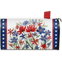 4th of July Patriotic Mailbox Cover Magnetic Standard Size 21"x19", America Wild Flower Floral Decorative Post Letter Box Wrap Decor, American USA Stars Farmhouse Garden Yard Outdoor Decoration