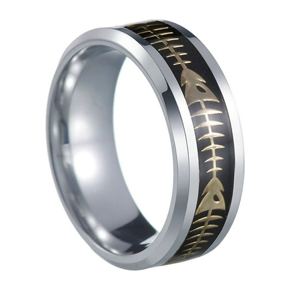FAMTKT Rings for Women, Men's New Stainless Steel Trend Jewelry 8Mm Fishbone Patch Ring6-13