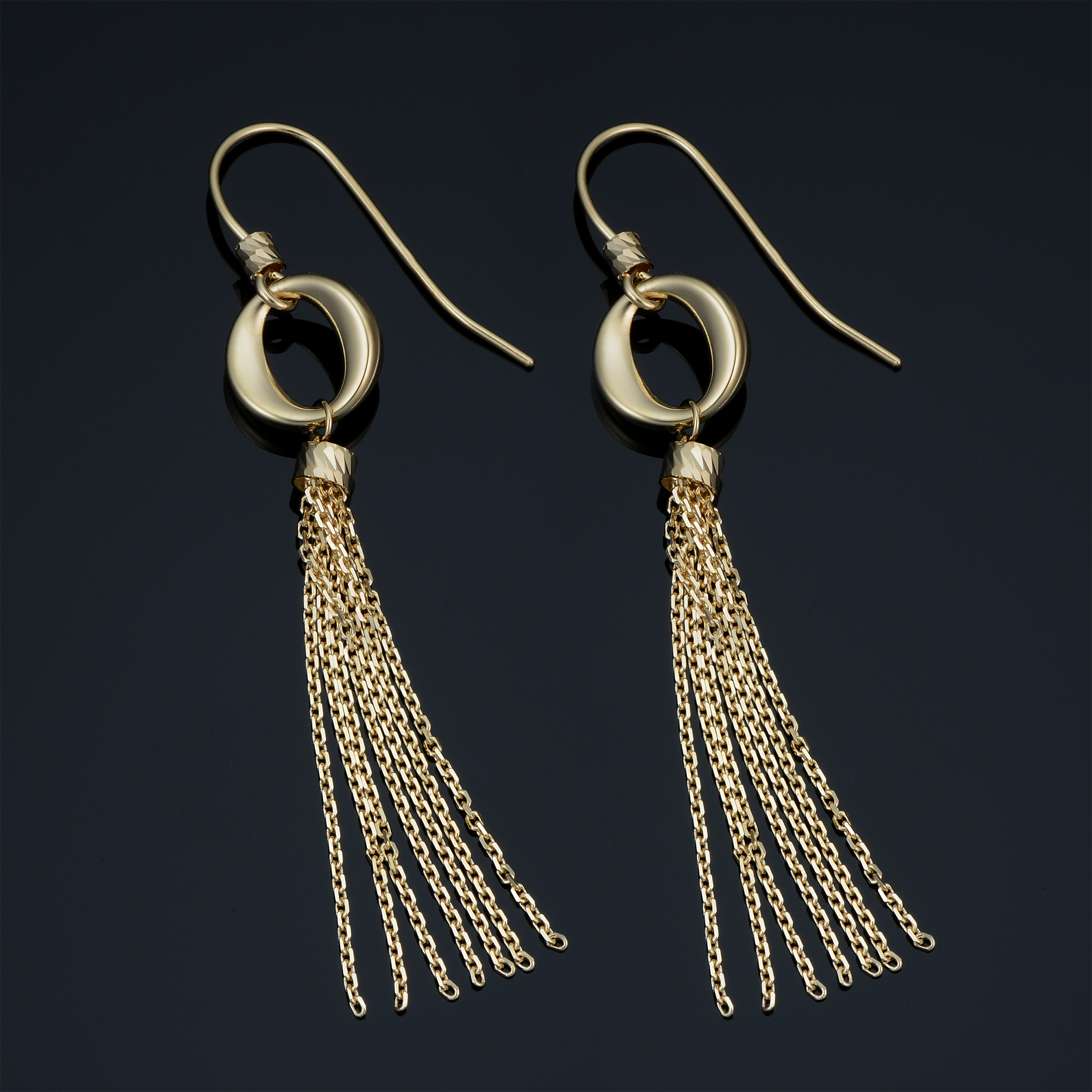 KoolJewelry 14k Yellow or Rose Gold Tassel Hook Earrings, 1.75" Long