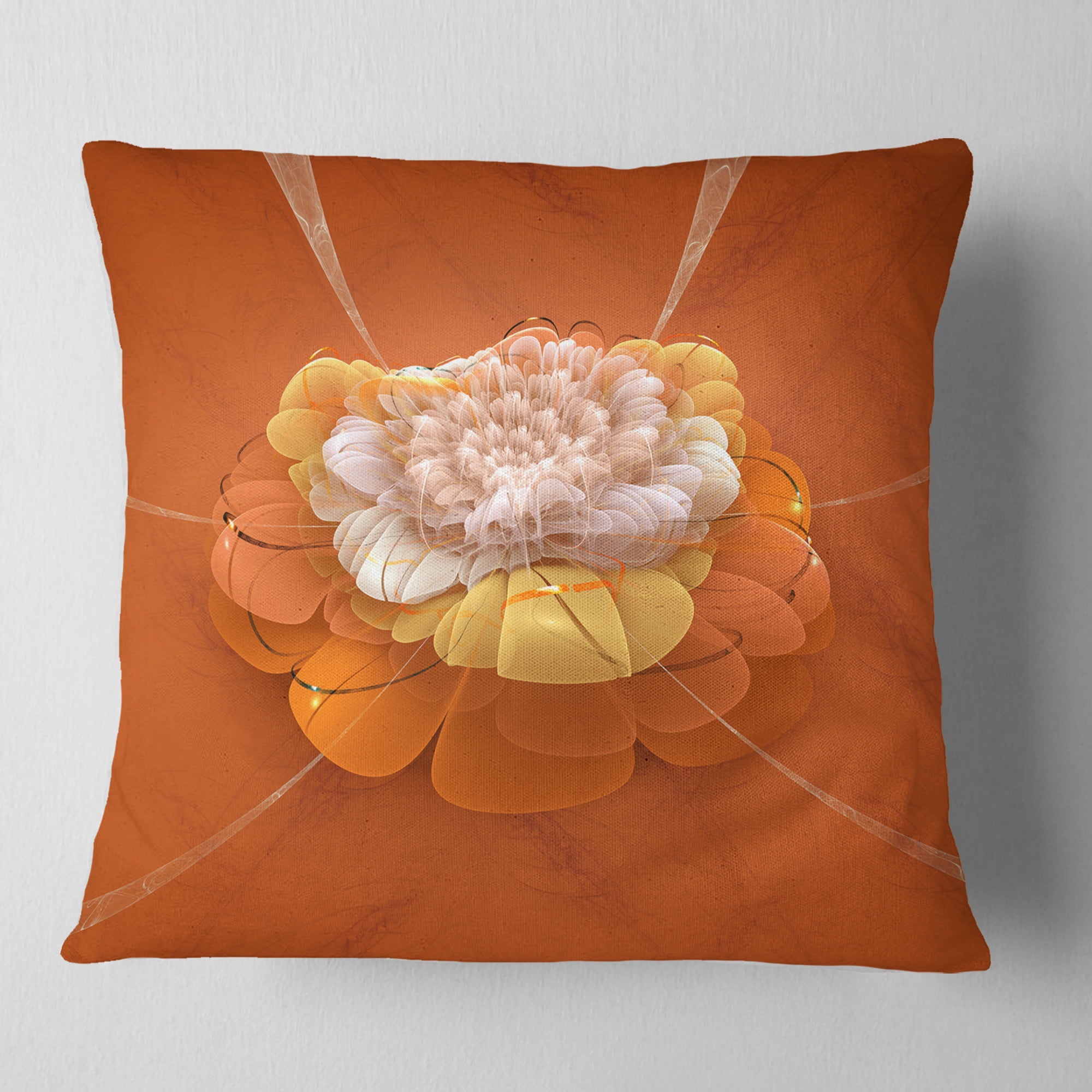 Designart Yellow Blossom Fractal Flower - Flower Throw Pillow - 16x16
