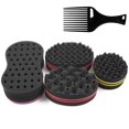 thumbnail image 1 of Cepillo de esponja mágica con agujeros grandes para bobinas onduladas y cabello afro, herramienta para el cuidado del cabello de 4 piezas para hombres y mujeres, 1 of 5