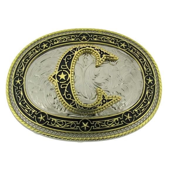 Initial C  Belt Buckle American US  Alphabet Monogram Letter Vintage Metal Rodeo