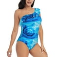 thumbnail image 3 of Haiem Blue Shell Women's One Piece Swimsuits Tummy Control One Shoulder Bathing Suits Ruffle Swimwear-Small, 3 of 8