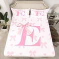 thumbnail image 2 of Pink Bow Bed Sheet Set ,Princess Style Bowknot Love Hearts Girly Fairy Sheets Set,Initial Letter E Chic Romantic Sheet Sets with Deep Pocket,Top Flat Sheet,Twin Size, 2 of 6