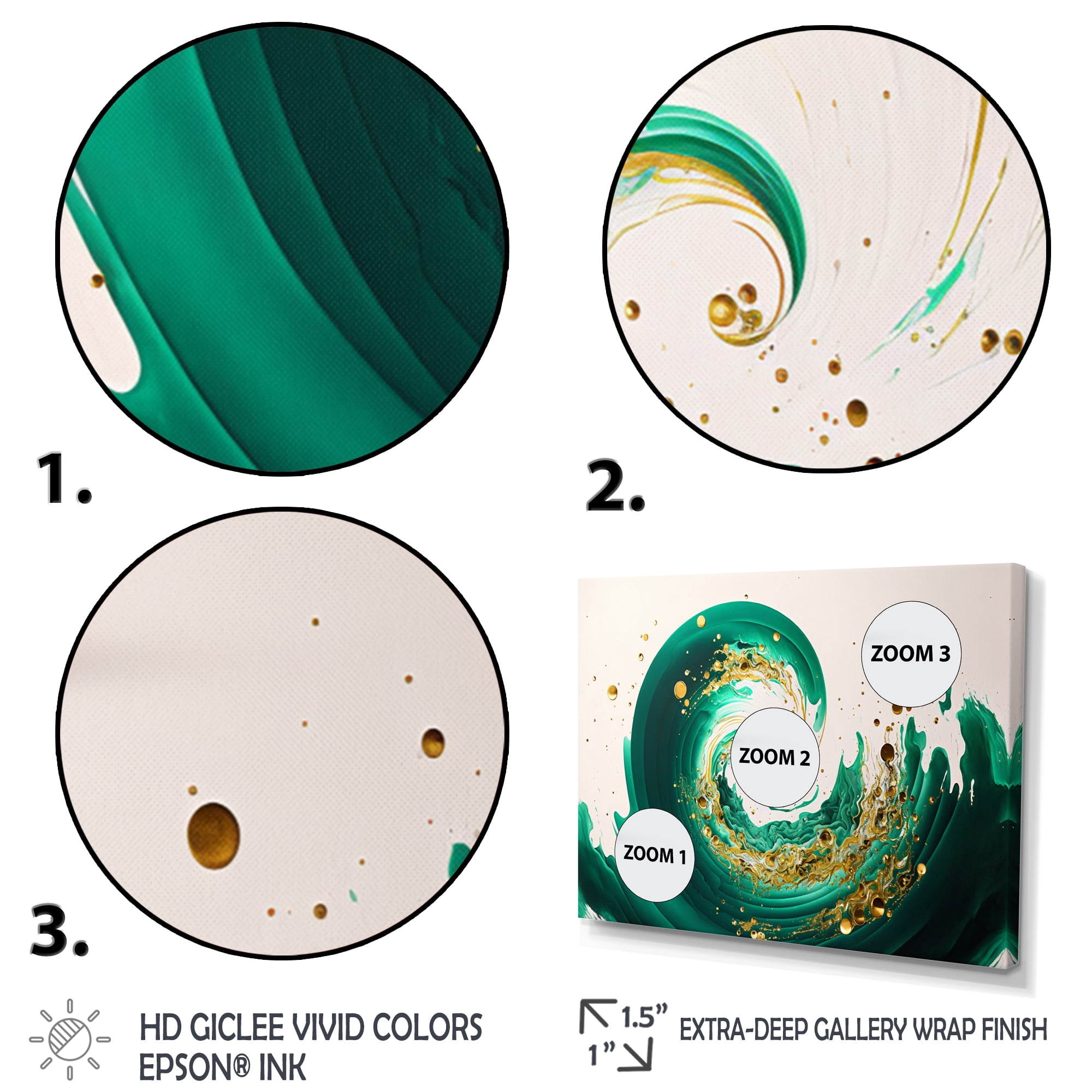 Designart Green And Gold Crashing Waves IV Canvas Wall Art