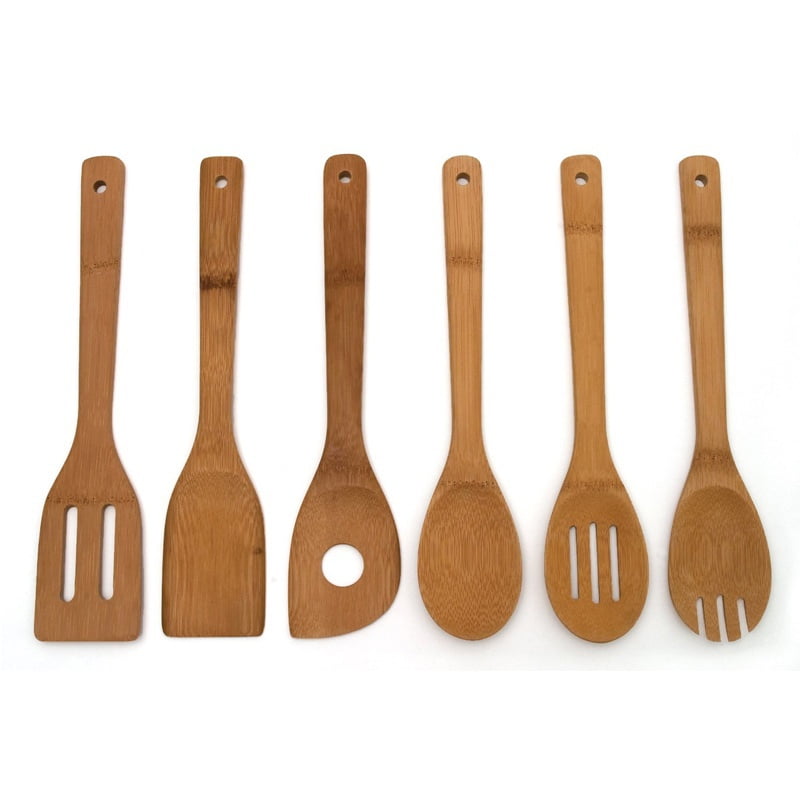 Bamboo Kitchen Utensils Wooden Cooking Set Spatula Spoons Serving Tools Mix Kit 