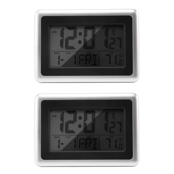 2X Atómico Reloj de Pared Digital, Pantalla Lcd Grande, Operado con Batería, Temperatura Interior, Calendario, Mesa de Pie, Posponer Sin Luz de Fondo (Plateado)