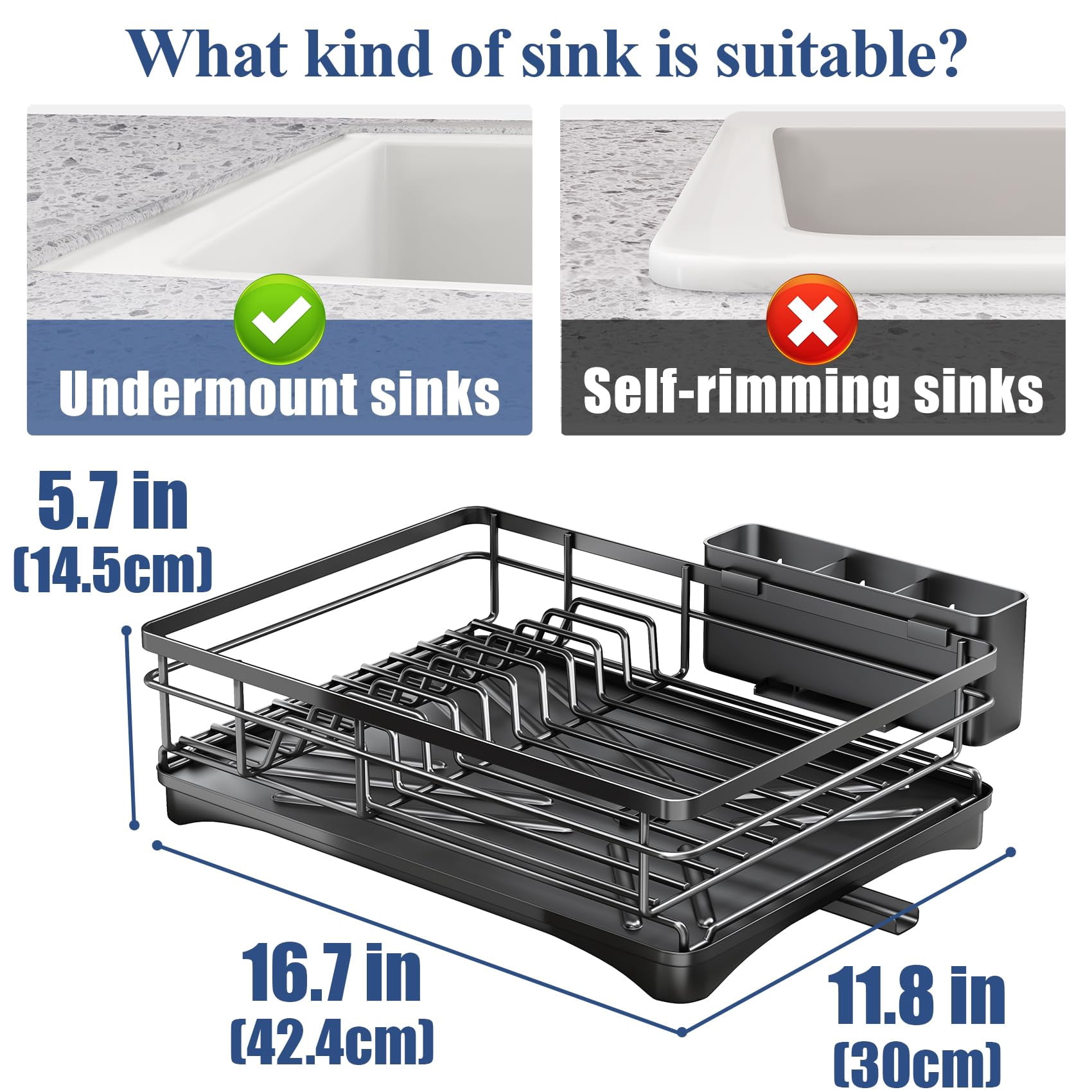 Gimgong Metal Dish Rack with Utensil Holder and Drainboard, Anti-Rust Kitchen Organizer, Black