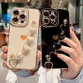 thumbnail image 5 of Compatible with iPhone 14 PRO MAX 5g Case with Love Heart Bracelet Luxury Cute Hearts Cover for Women with Metal Chain Strap Gold Plated with Side Love Pattern Soft Shockproof Bumper (Black), 5 of 11
