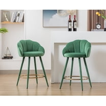 Guyou 25.5" Bar Stool Set of 2, Modern Velvet Upholstered Counter Height Barstools with Petal Back and Gold Metal Ring Footrest for Kitchen Island Home Bar Restaurant, Green