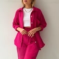 thumbnail image 2 of Conjunto de 2 piezas para mujer: pantalones anchos y blusa con cuello en V - Ropa informal con cintura elástica - Poliéster, S-XL, 2 of 5