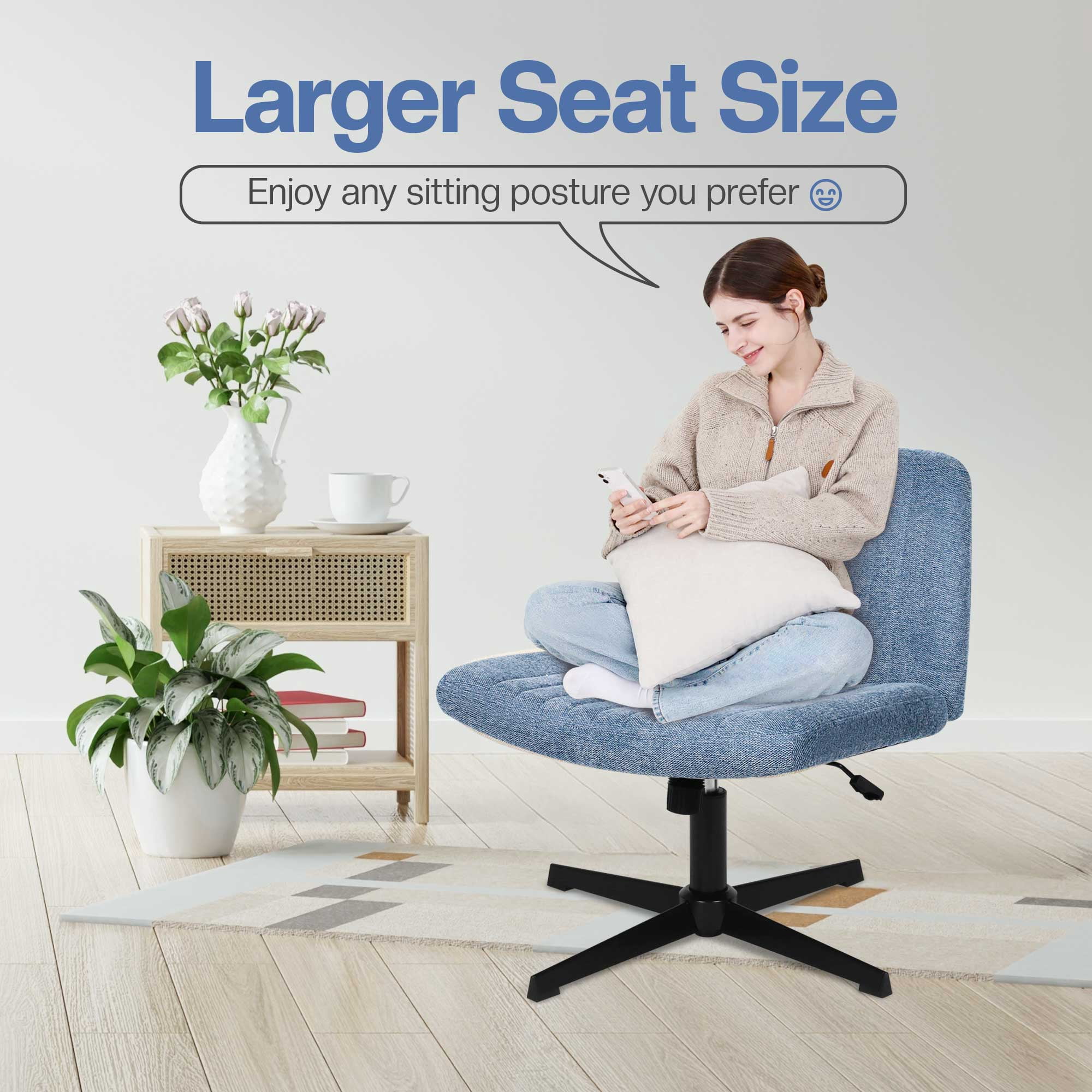 Celtoss Criss Cross Home Office Chair, Armless Swivel Task Computer Chair, in Fabric, Vanity Style, Blue