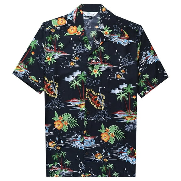Men's Casual Button Down Shirts Short Sleeve Beach Hawaiian Shirt Men Black S