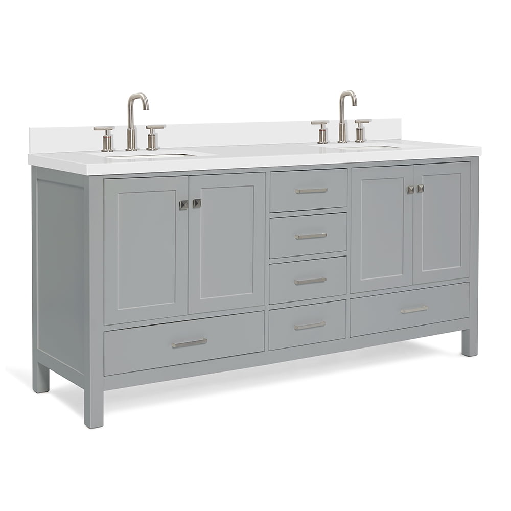 ARIEL Cambridge 73 Inch Double Rectangle Sink Vanity With White Quartz Countertop In Grey