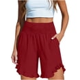 thumbnail image 4 of Levmjia Womens Ruffled Wrap Shorts High Waist Casual Polyester Elastic Waist Pocket Shorts for Everyday Wear Yoga Beach and Vacation All Season Comfort Stretchy Fit, 4 of 7
