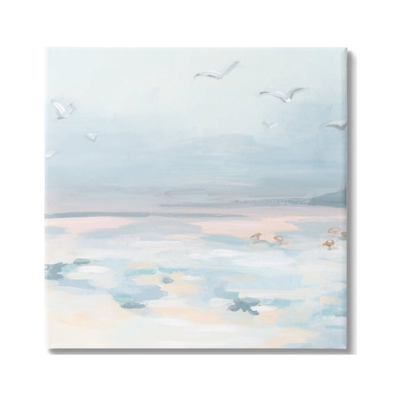Stupell Industries Pastel Coastal Landscape Animals & Insects Painting Gallery Wrapped Canvas Art Print Wall Art, 17 x 17