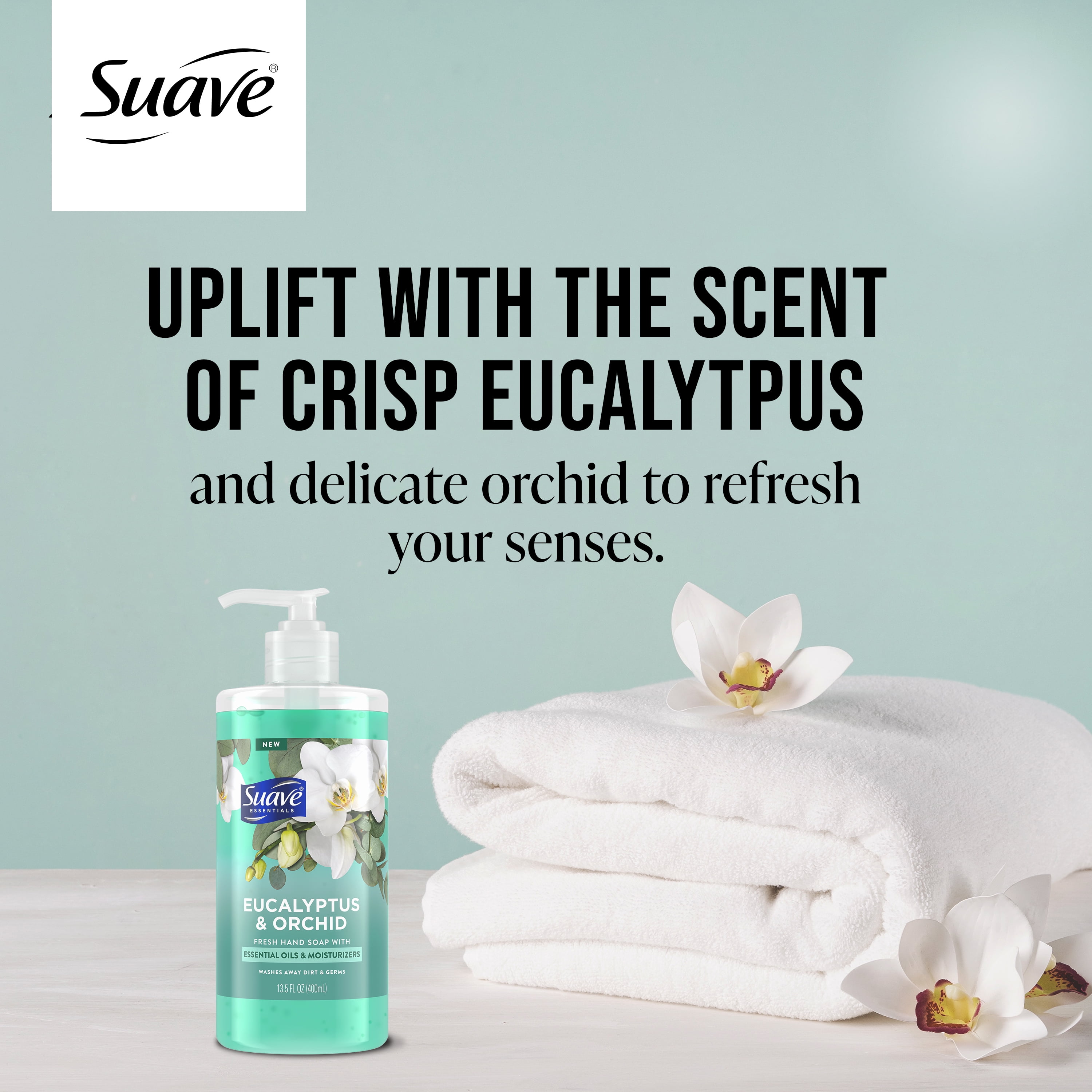 (4 pack) Suave Essentials Liquid Hand Soap, Refreshing Eucalyptus & Orchid, 13.5 fl oz