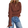 thumbnail image 2 of Sheghy Workout Tops for Women Cool Season Simple Crewneck Relaxed Fit Solid Color Long Sleeve Knitted Pullover Wine XL, 2 of 5